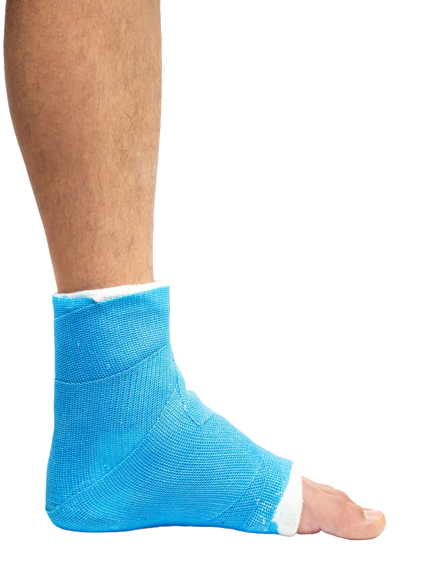 blue-splint-ankle-bandaged-leg-cast-male-patient-white-background-isolated-sports-injury-concept