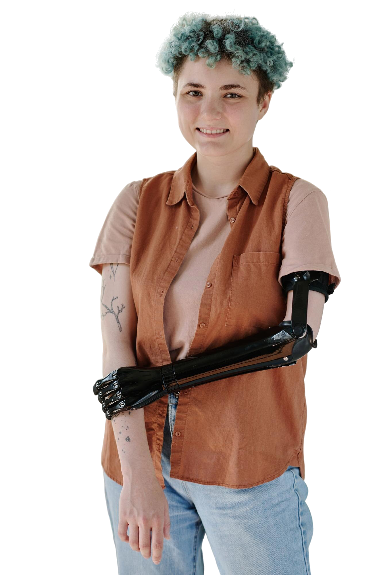 young-girl-with-prosthetic-arm-smiling-camera-doctors-office